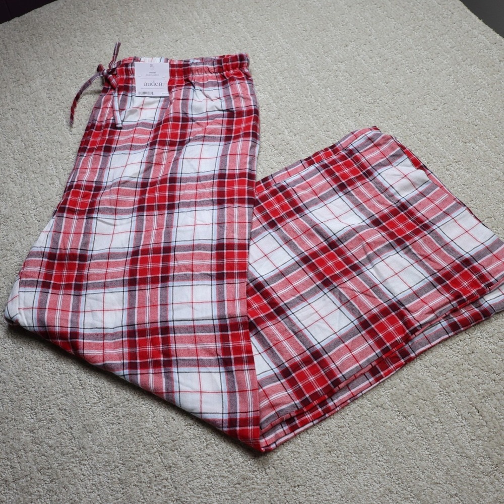 Auden Flannel Pajama Pants Red White Plaid Wide Leg XL NWT BZ-048